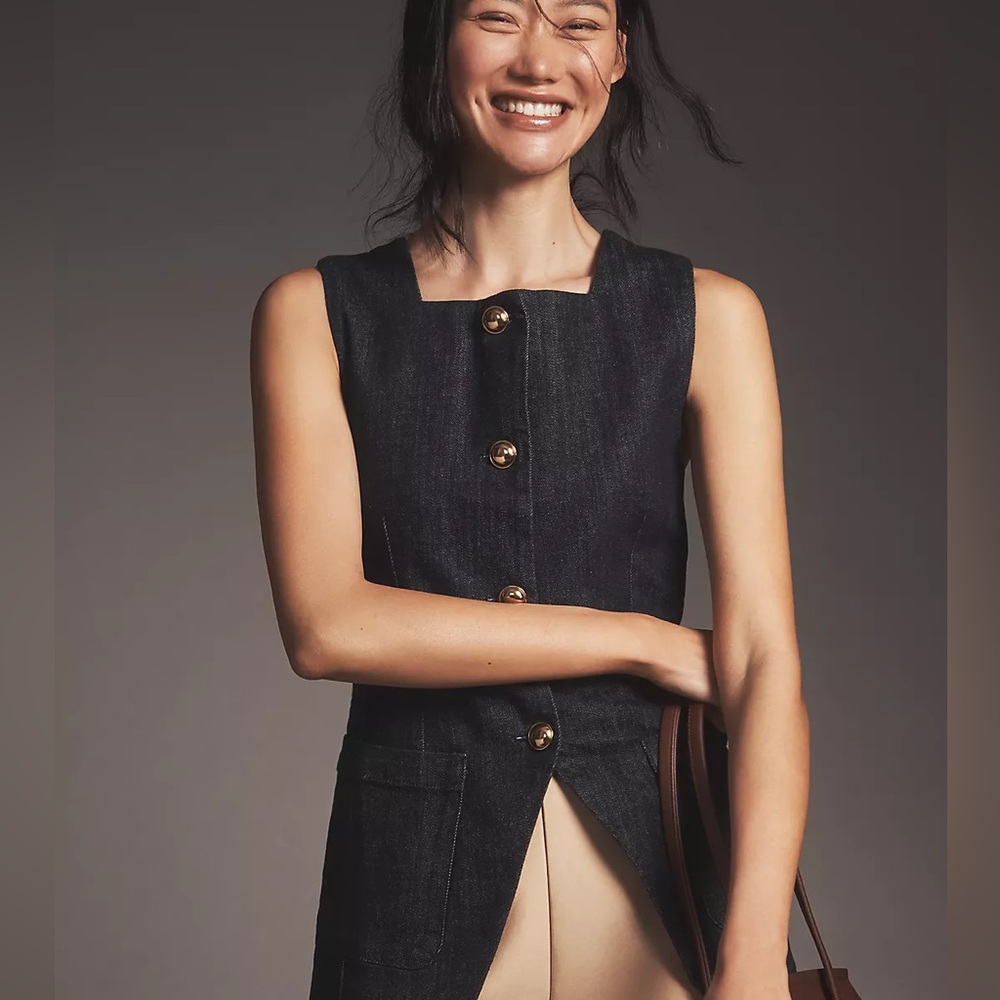 Anthropologie Maeve Square-Neck Cutaway Denim Vest - Picture 4 of 10
